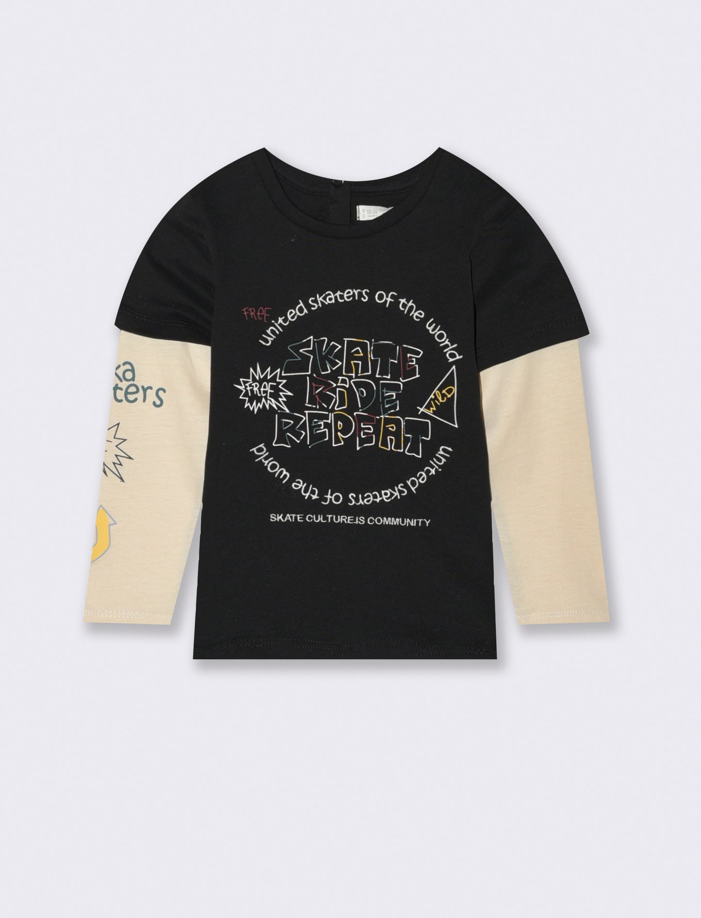 T shirt con doppia manica - Nero