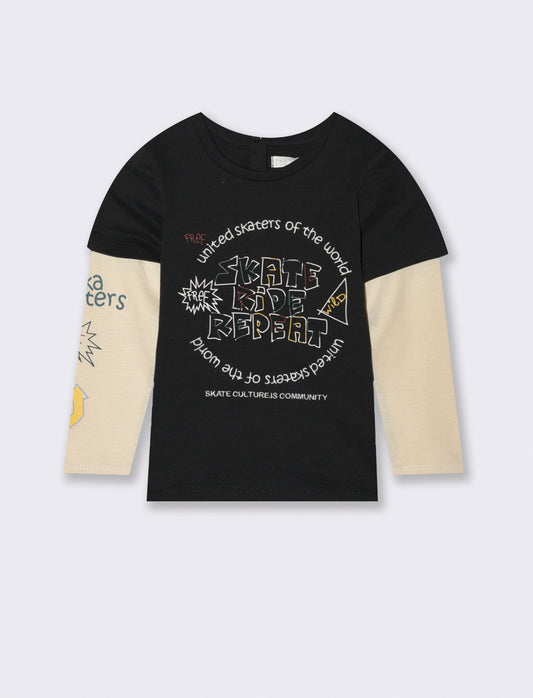 T shirt con doppia manica - Nero