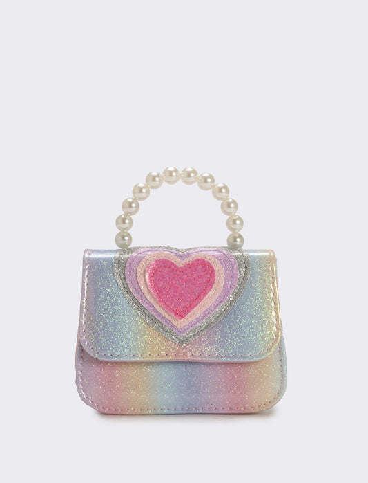 Borsa bambina tracollina con patta e manico in perle - Rosa