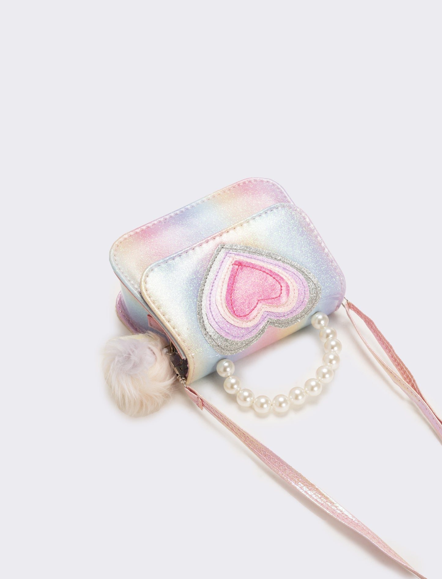 Borsa bambina tracollina con patta e manico in perle - Rosa