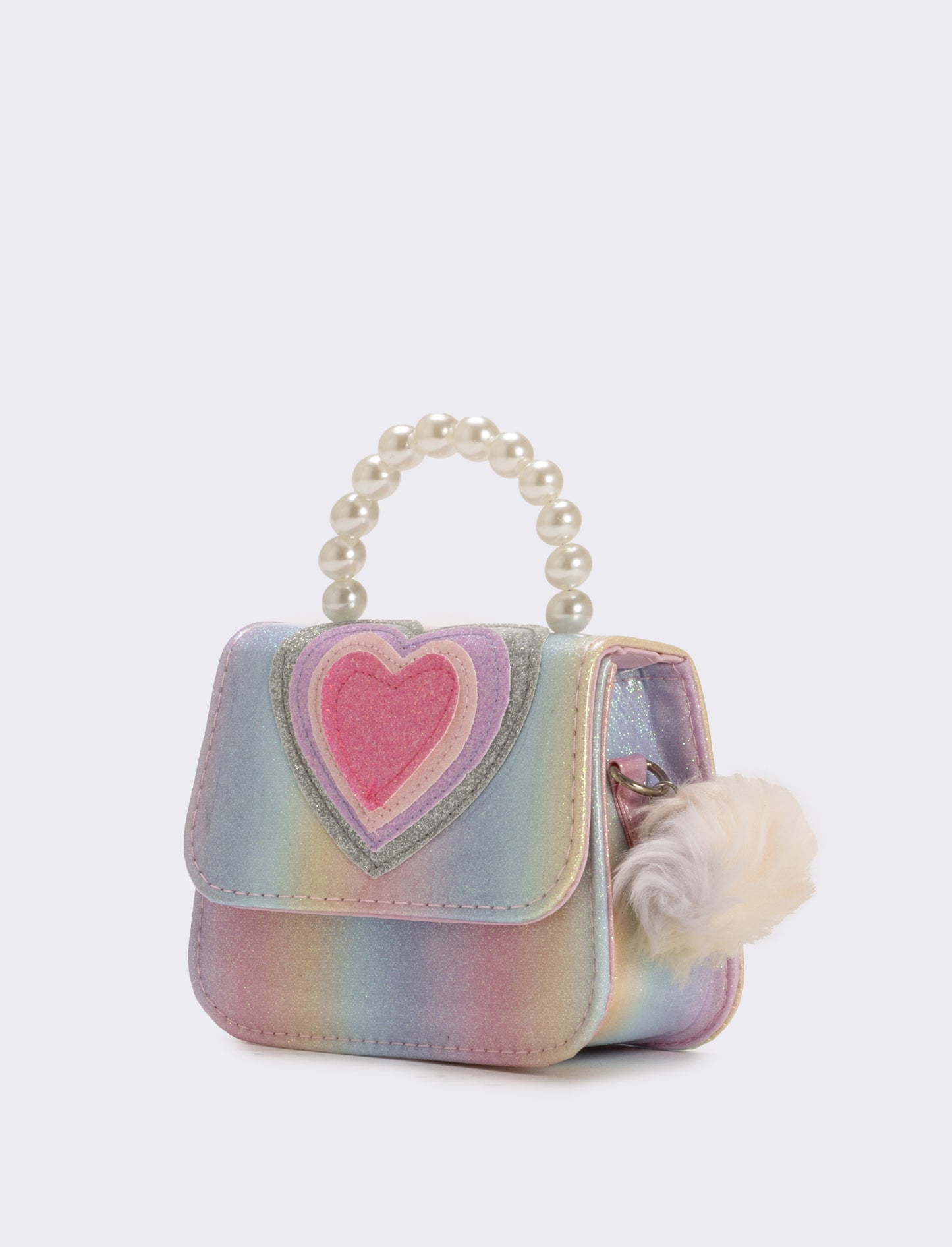 Borsa bambina tracollina con patta e manico in perle - Rosa