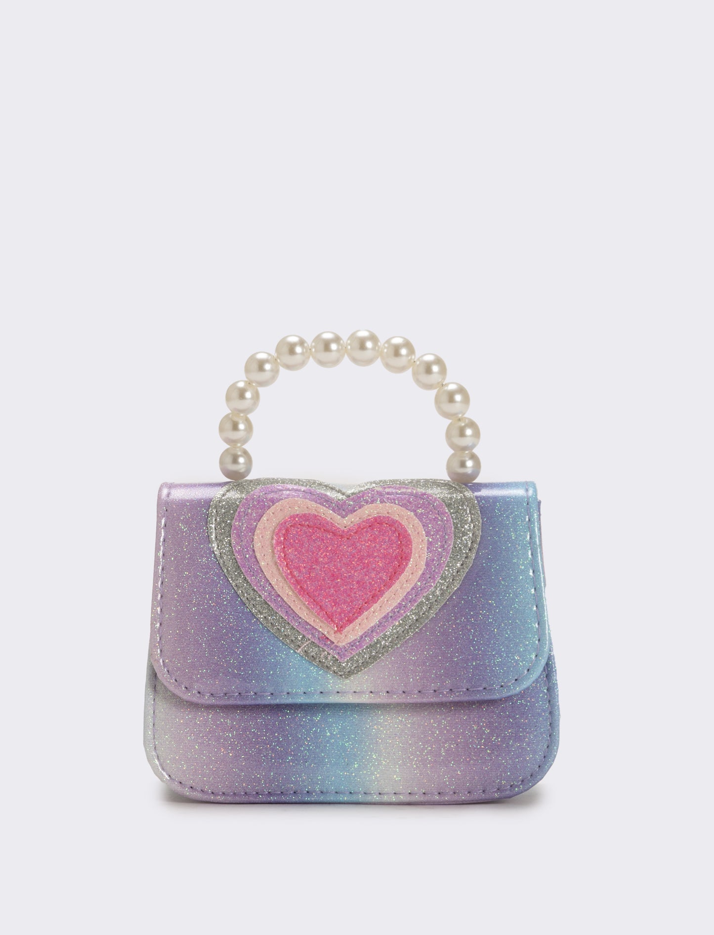 Borsa bambina tracollina con patta e manico in perle - Viola