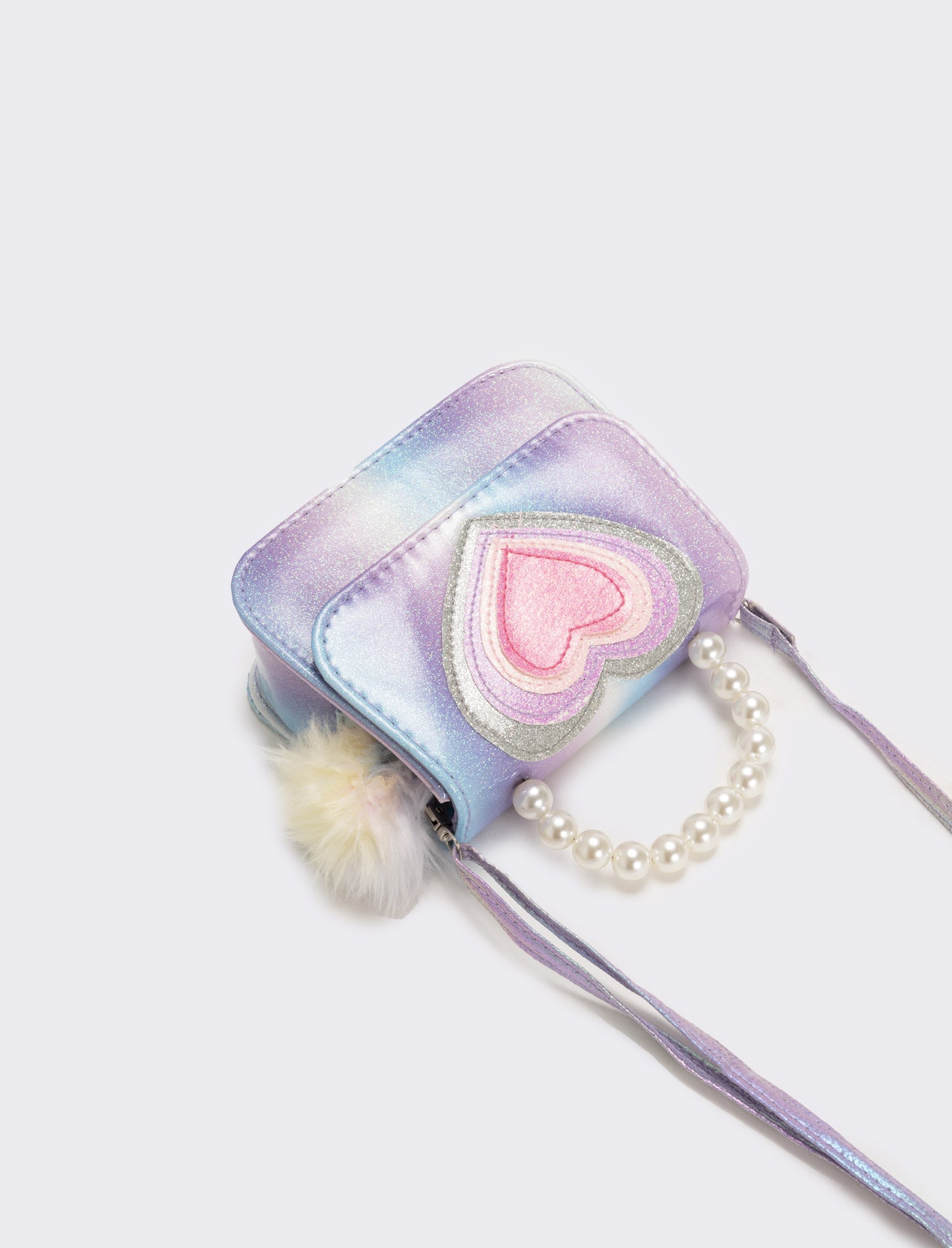 Borsa bambina tracollina con patta e manico in perle - Viola