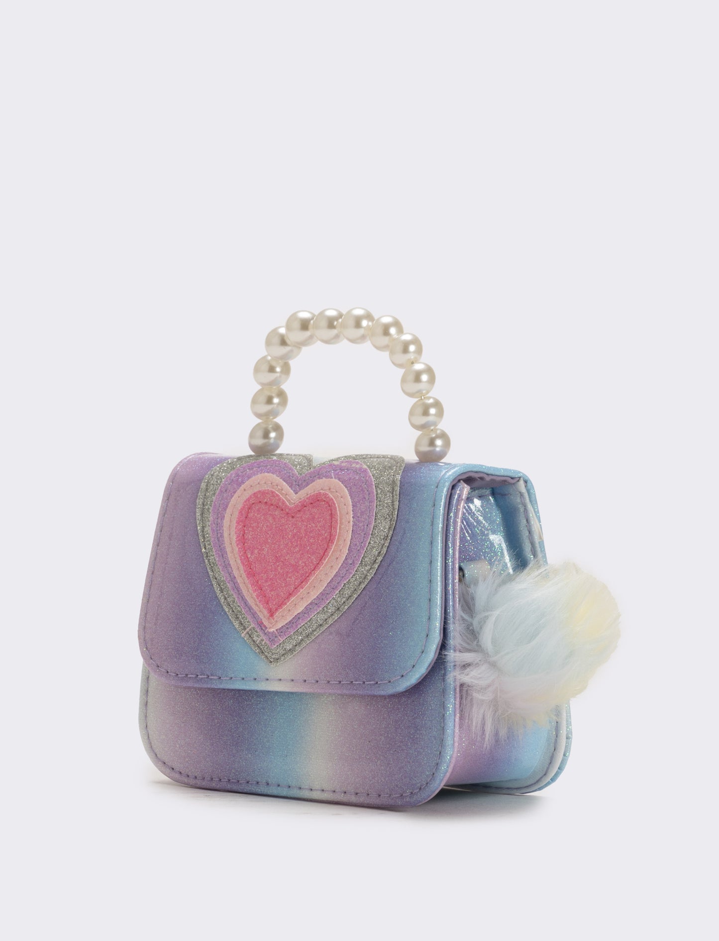 Borsa bambina tracollina con patta e manico in perle - Viola