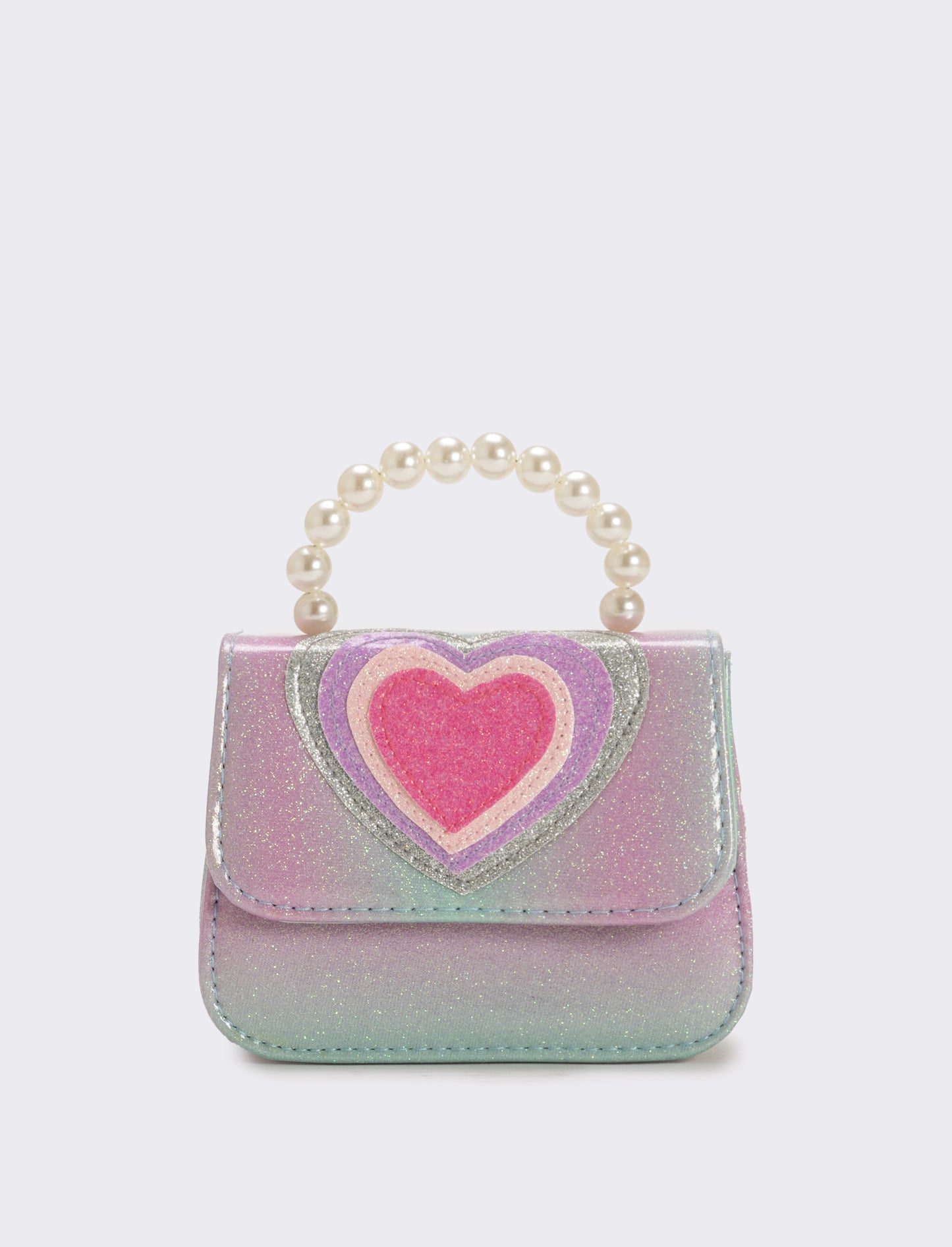 Borsa bambina tracollina con patta e manico in perle - Turchese