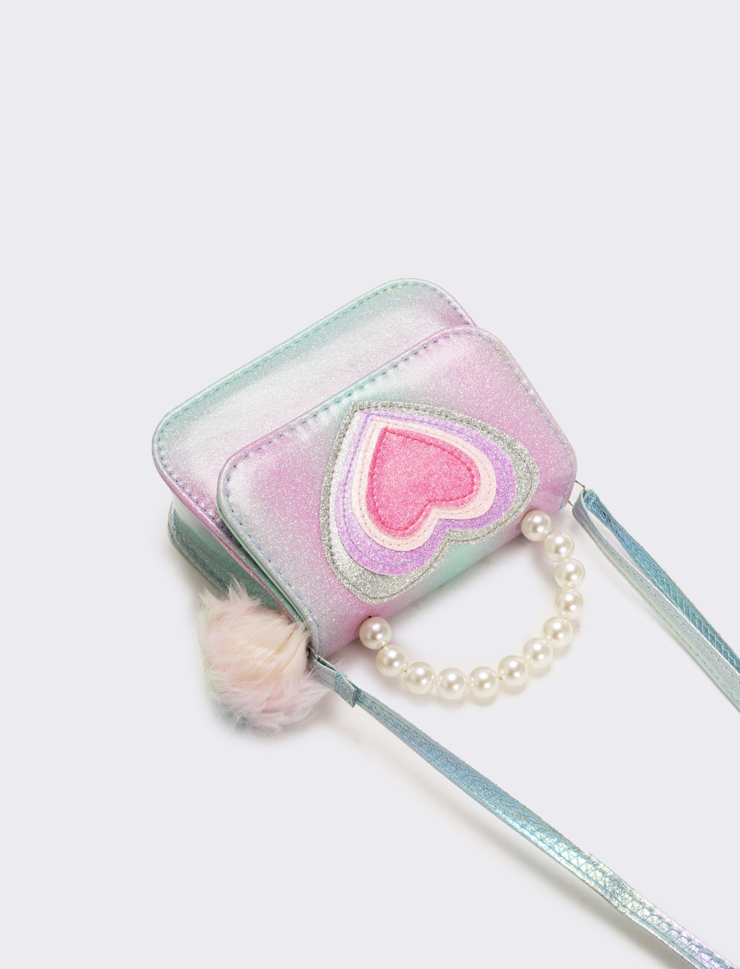 Borsa bambina tracollina con patta e manico in perle - Turchese