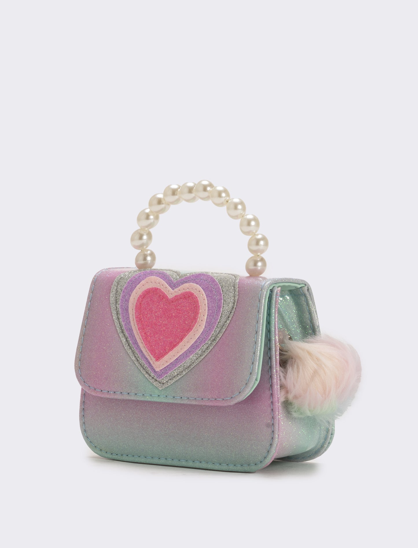 Borsa bambina tracollina con patta e manico in perle - Turchese