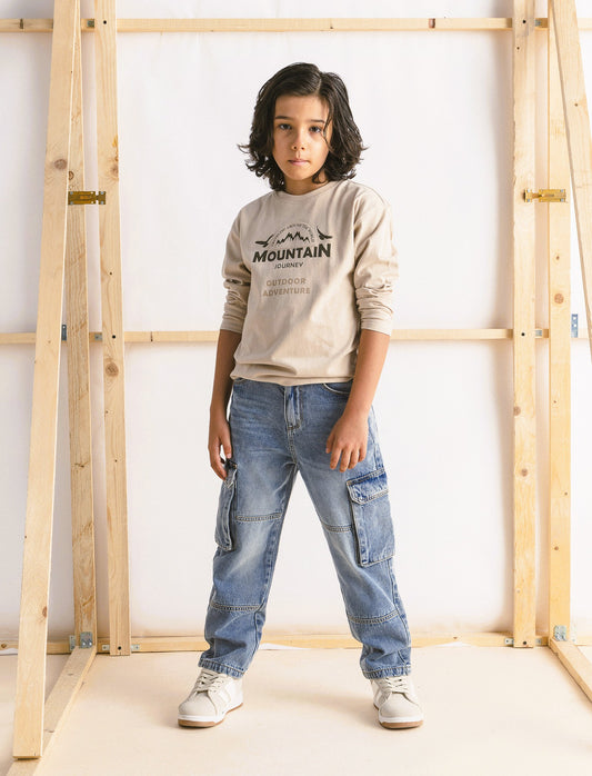 PANTALONI  DENIM CON TASCONI - Denim chiaro