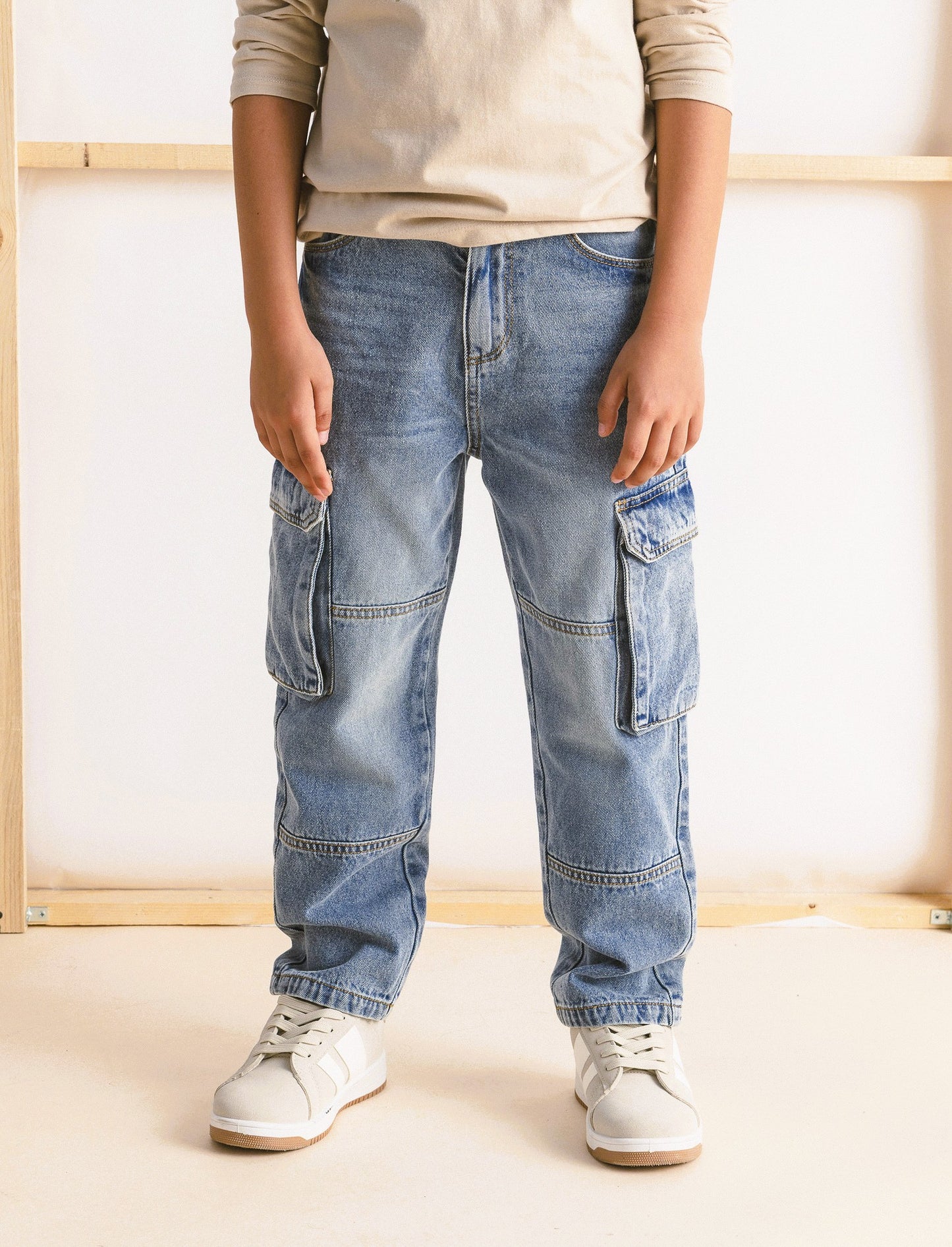PANTALONI  DENIM CON TASCONI - Denim chiaro