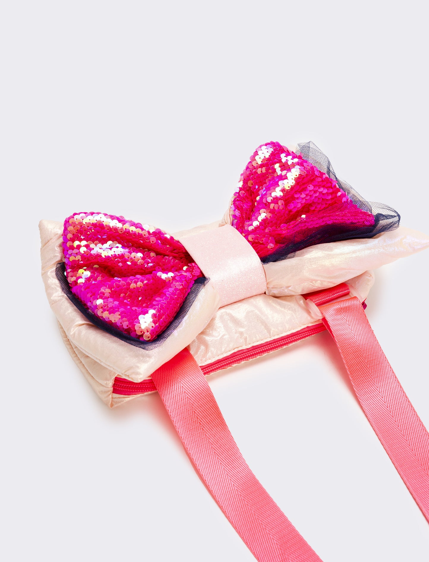 Borsa tracolla con fiocco in tulle e paillettes - Rosa