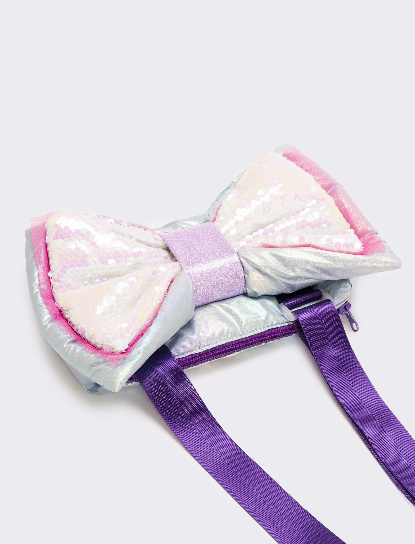 Borsa tracolla con fiocco in tulle e paillettes - Lilla