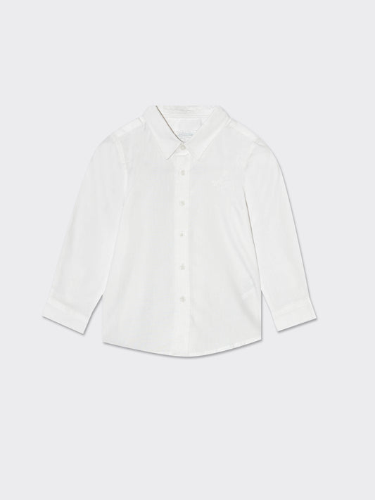 Long-sleeved shirt is crafted from 100% cotton, - White