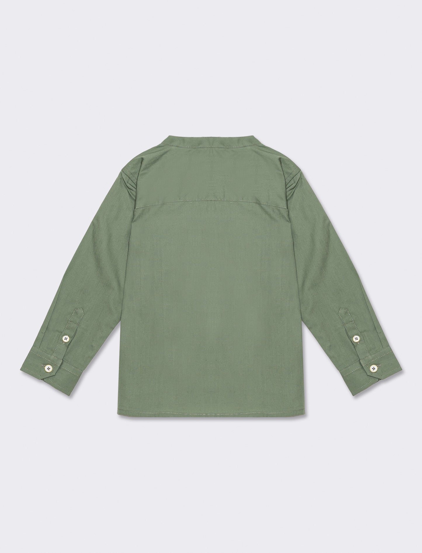 Korean Style Cotton Shirt with Pocket and Embroidery - Green