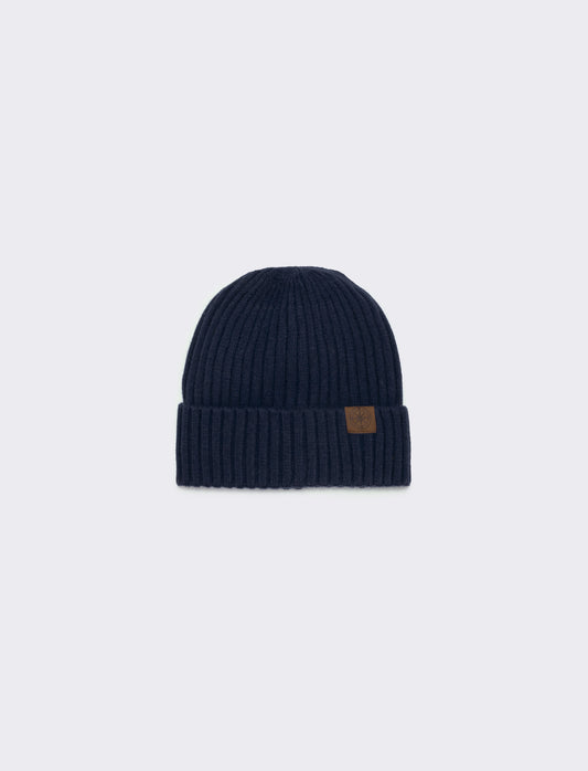 Cappello cuffia con risvolto a coste - Blu