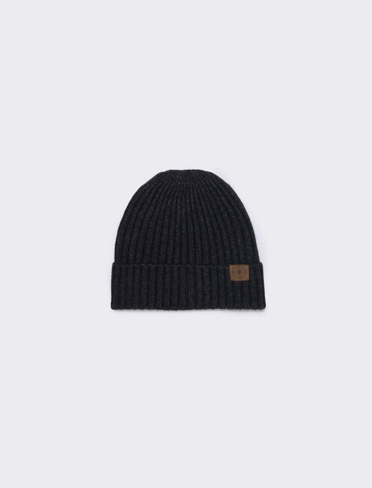 Cappello cuffia con risvolto a coste - Grigio