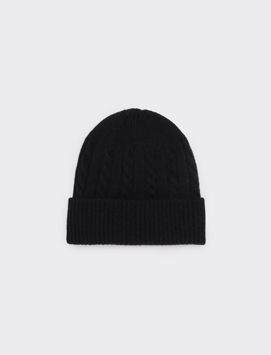 Cappello a coste con risvolto - Nero