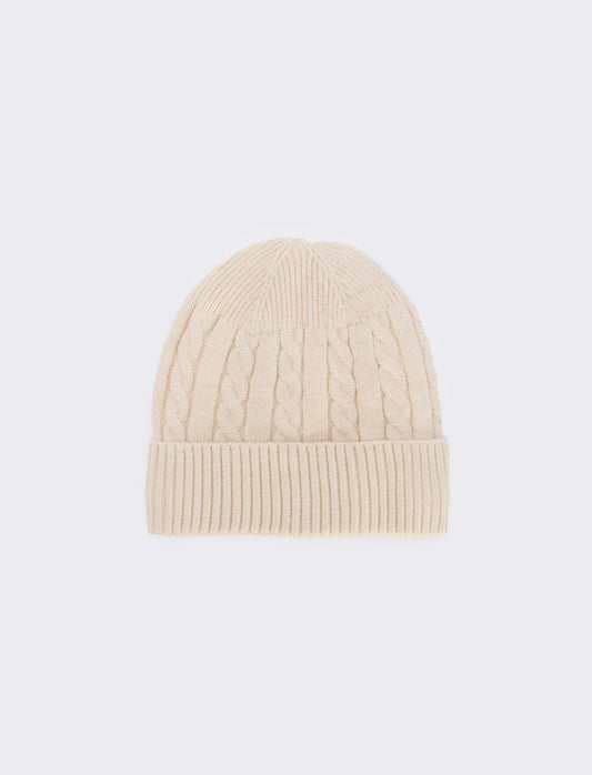 Cappello a coste con risvolto - Bianco sporco