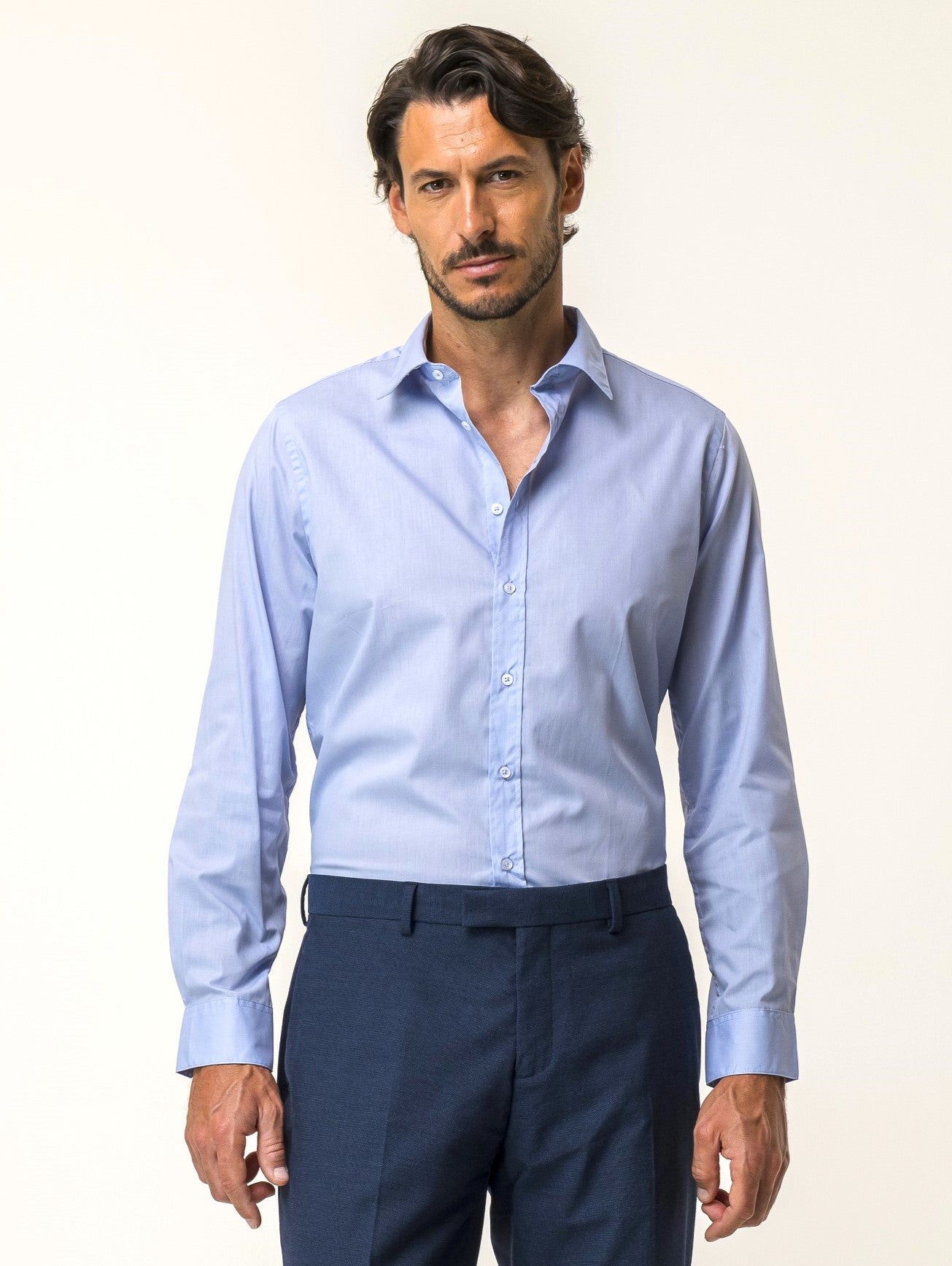 Regular Fit Cotton Blend Easy Iron Shirt - French Collar - Sky blue