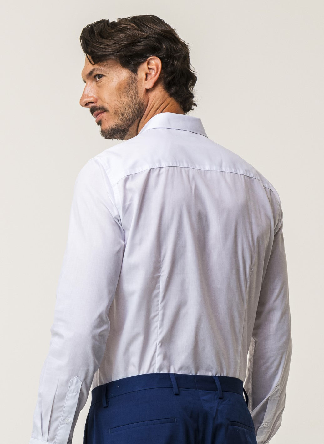 Slim Fit Cotton Blend Easy Iron Shirt with Italian Collar and Buttoned Cuffs - White