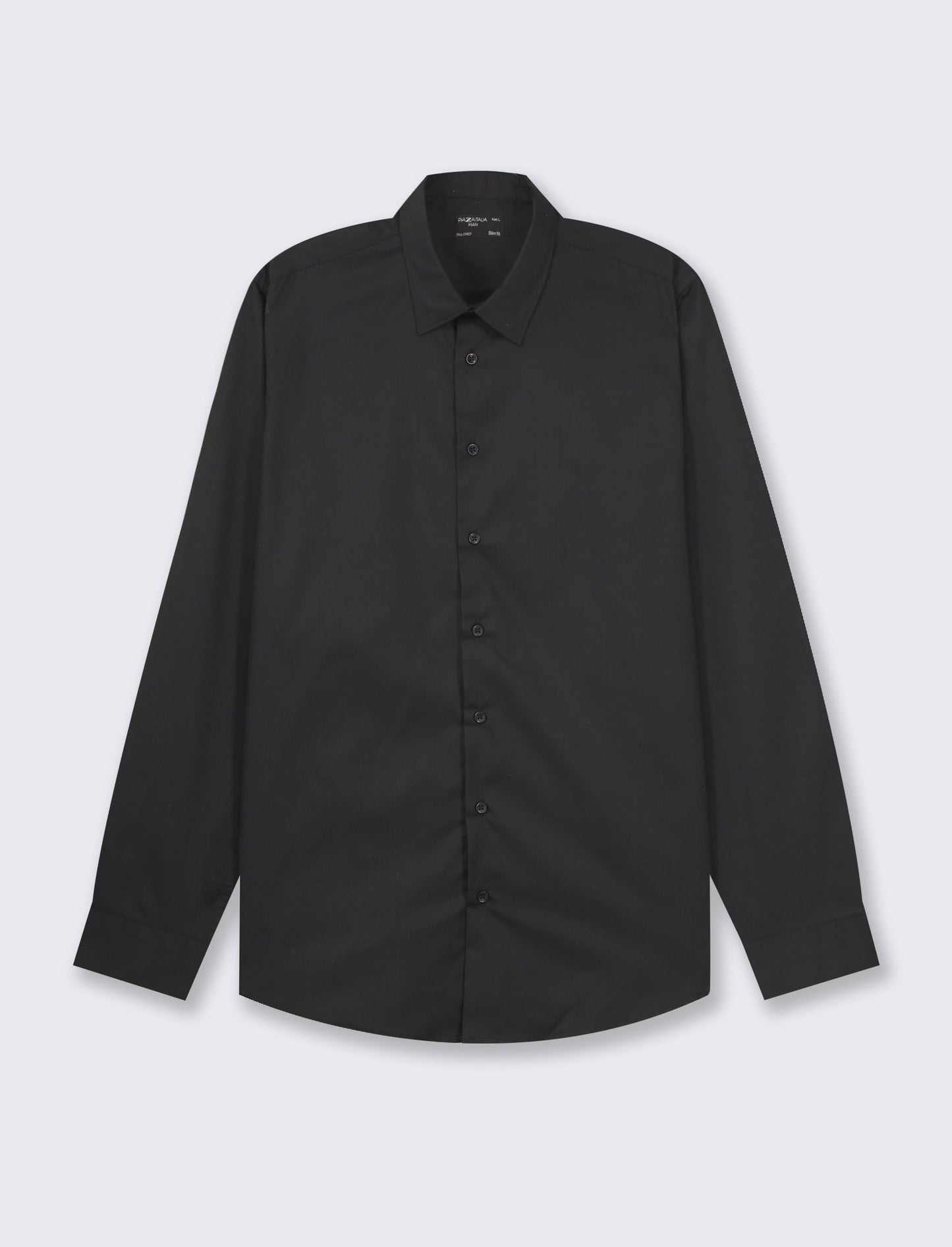 Slim Fit Cotton Blend Easy Iron Shirt with Italian Collar and Buttoned Cuffs - Black