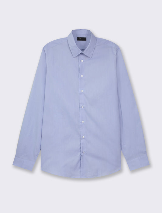 Slim Fit Cotton Blend Easy Iron Shirt with Italian Collar and Buttoned Cuffs - Sky blue