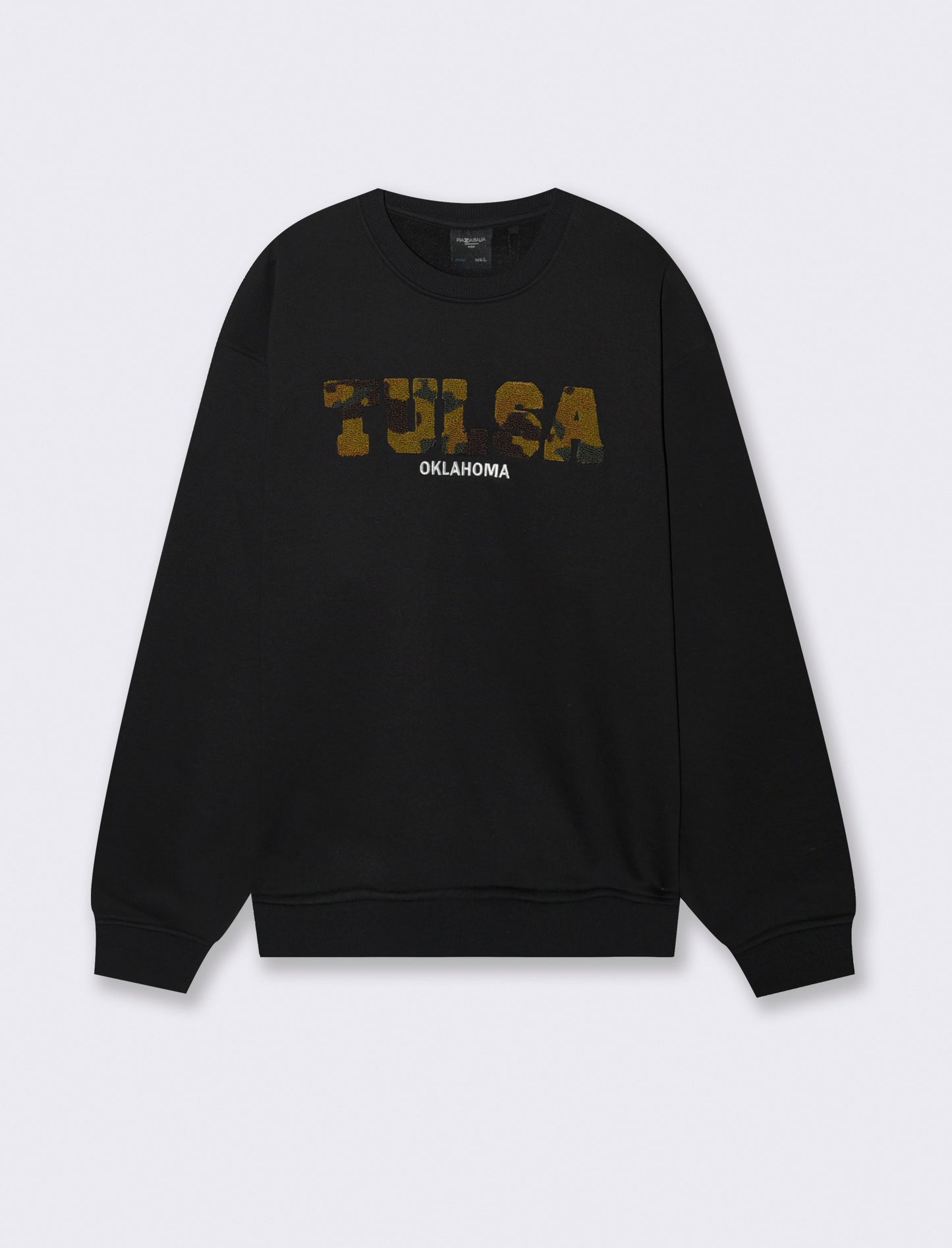 FELPA GIROCOLLO BOXY FIT CON RICAMO PUNTO SPUGNA - Nero