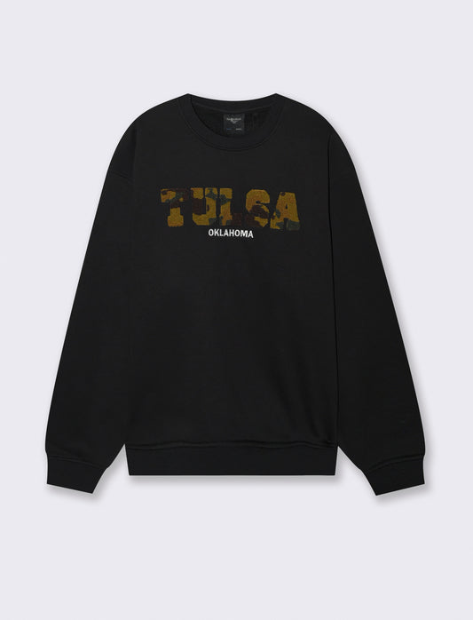 FELPA GIROCOLLO BOXY FIT CON RICAMO PUNTO SPUGNA - Nero