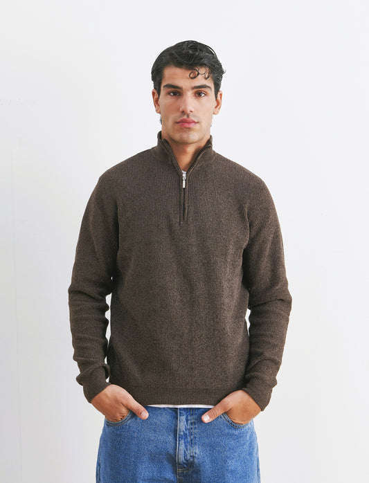 MAGLIA COLLO ALTO ZIP IN CINIGLIA - Moro