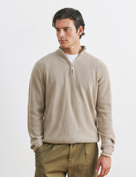 MAGLIA COLLO ALTO ZIP IN CINIGLIA - Beige