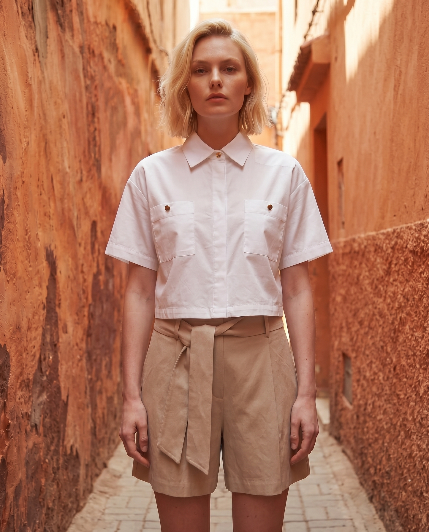Camicia crop con tasche frontali - Bianco