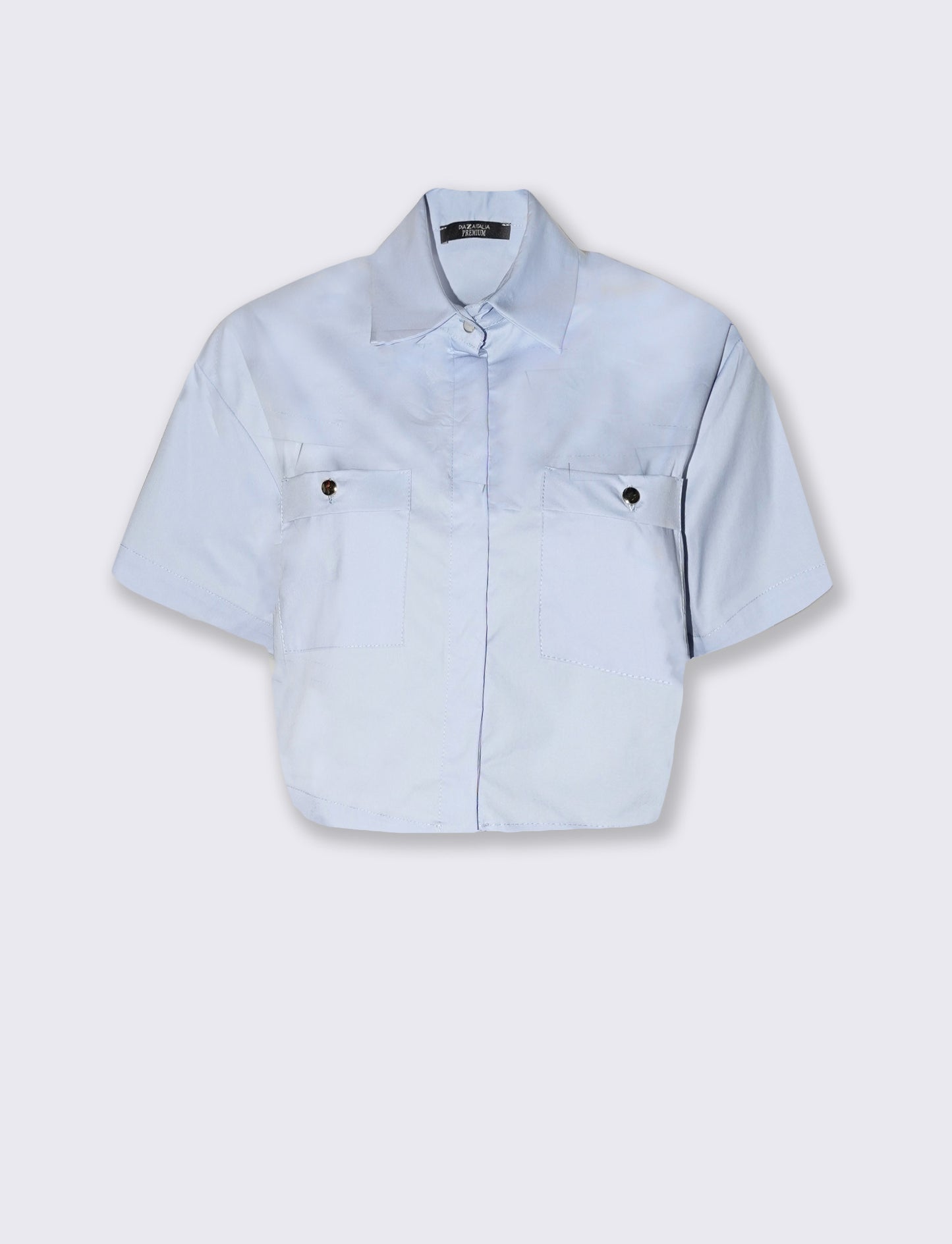 Camicia crop con tasche frontali - Celeste