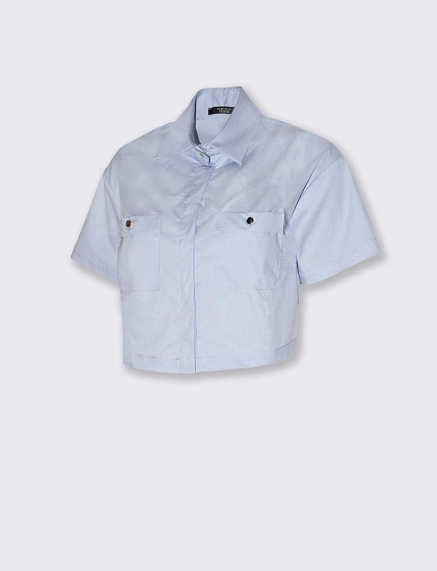 Camicia crop con tasche frontali - Celeste