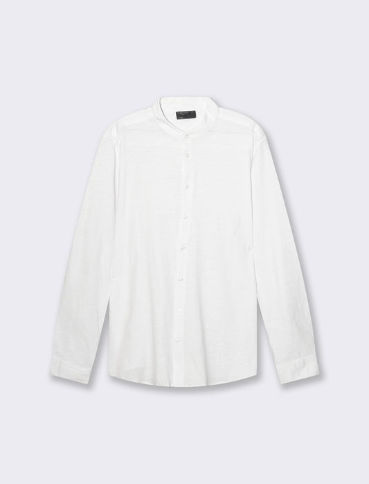 Slub Cotton Regular Fit Shirt with Korean Collar - White