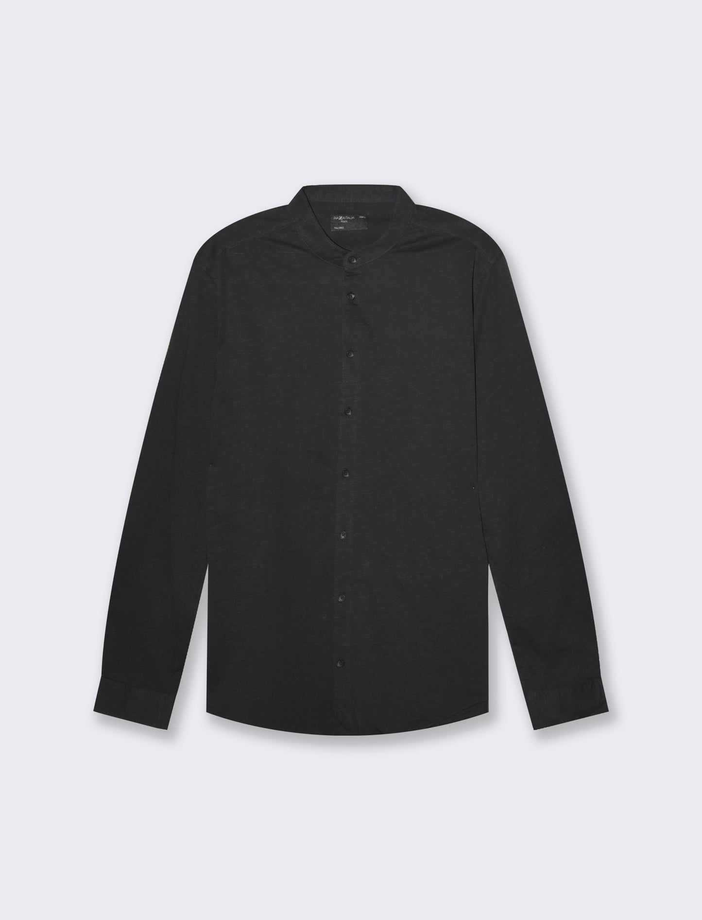 Slub Cotton Regular Fit Shirt with Korean Collar - Black