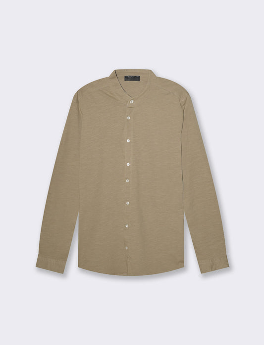 Slub Cotton Regular Fit Shirt with Korean Collar - Grey