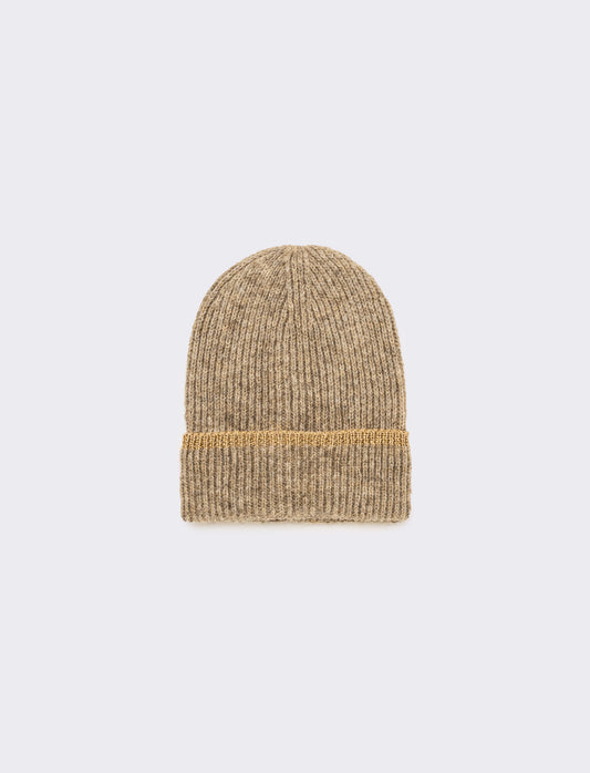 Cappello donna cuffia con riga lurex - Beige