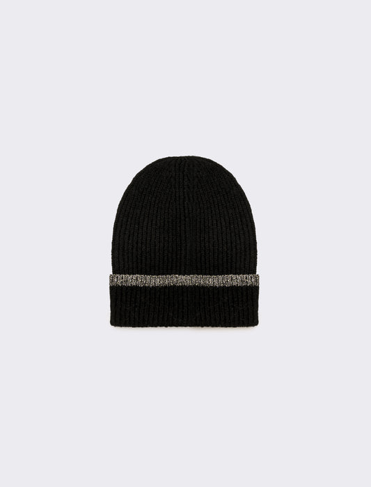 Cappello donna cuffia con riga lurex - Nero