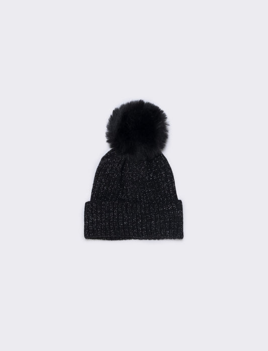 Cappello bambina con pon pon in ciniglia - Nero