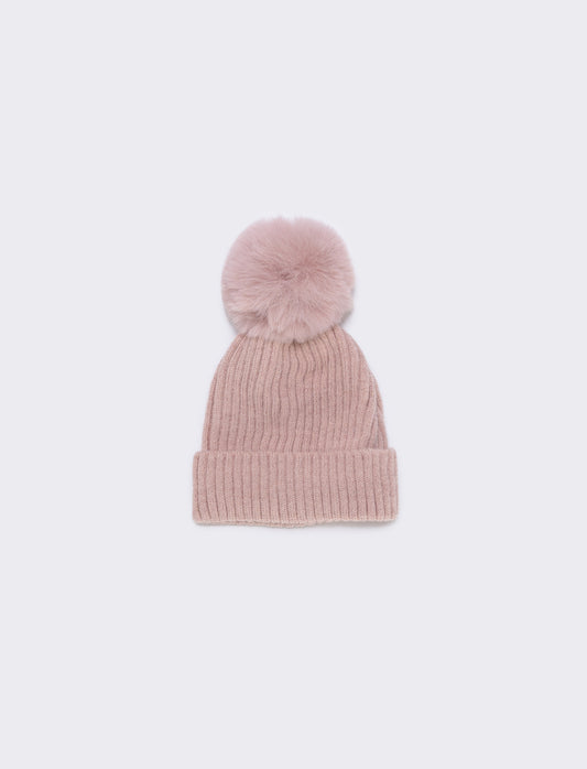 Cappello bambina con pon pon in ciniglia - Rosa