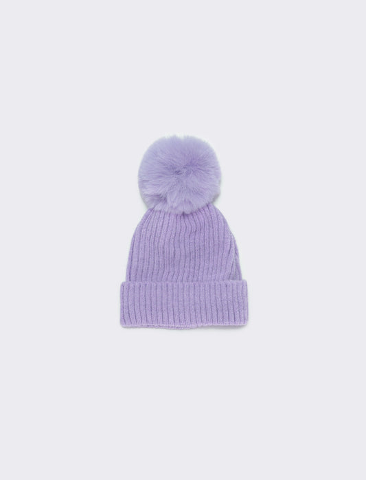 Cappello bambina con pon pon in ciniglia - Lilla