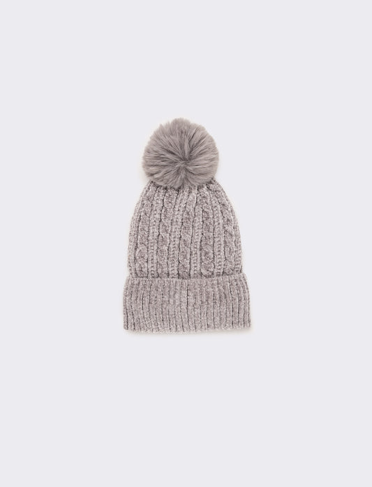 Cappello in lurex con pon pon - Grigio