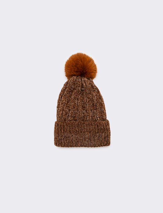 Cappello in lurex con pon pon - Arancio