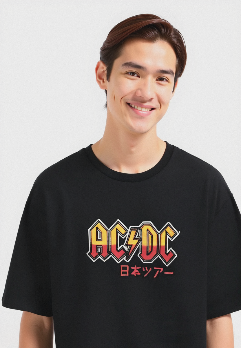 T-SHIRT STAMPA AC DC - Nero
