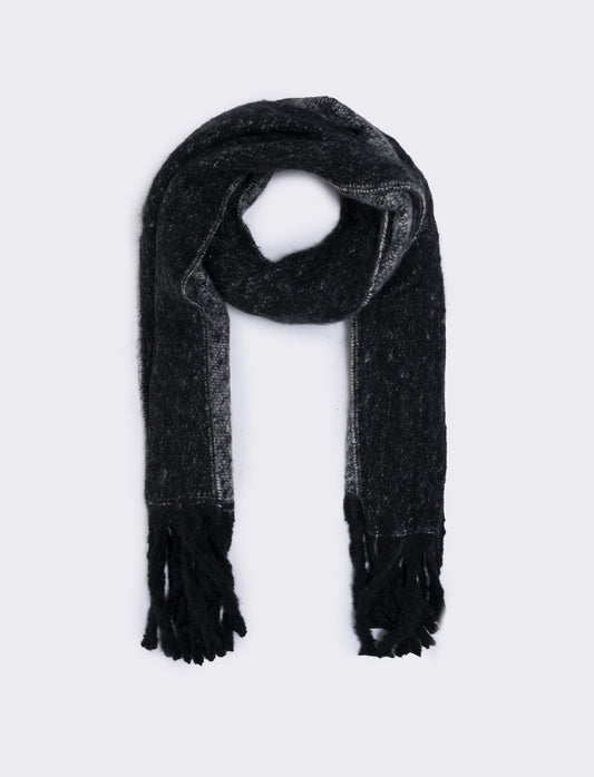 Sciarpa tinta unita con frange - Nero