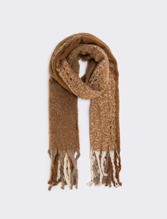 Sciarpa tinta unita con frange donna - Beige