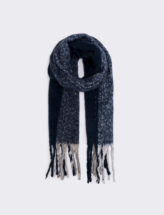 Sciarpa tinta unita con frange donna - Blu