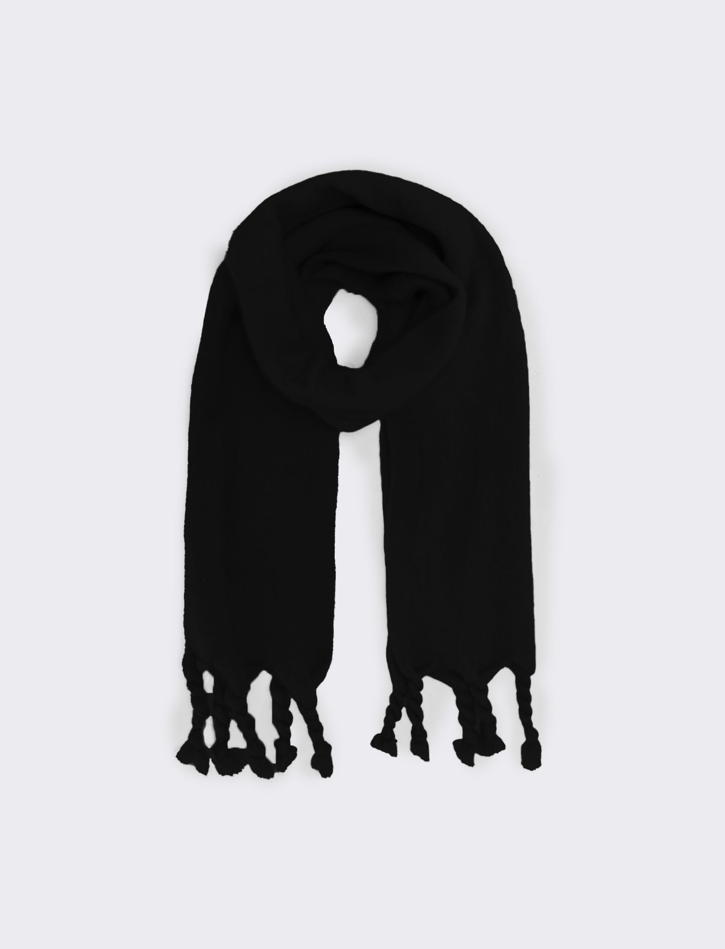 Foulard unito con frange torciglioni donna - Nero