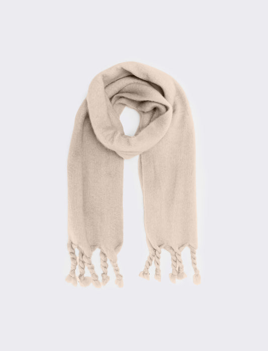 Foulard unito con frange torciglioni donna - Bianco