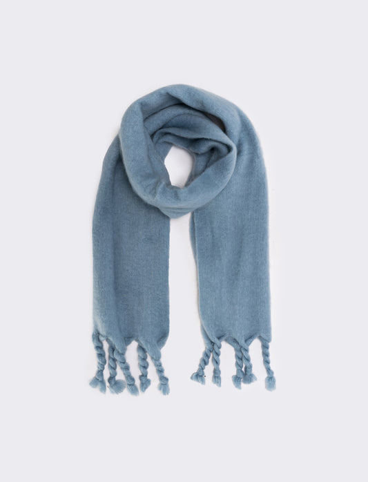 Foulard unito con frange torciglioni donna - Denim