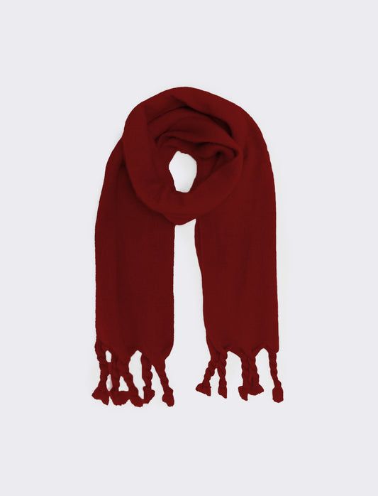 Foulard unito con frange torciglioni donna - Rosso